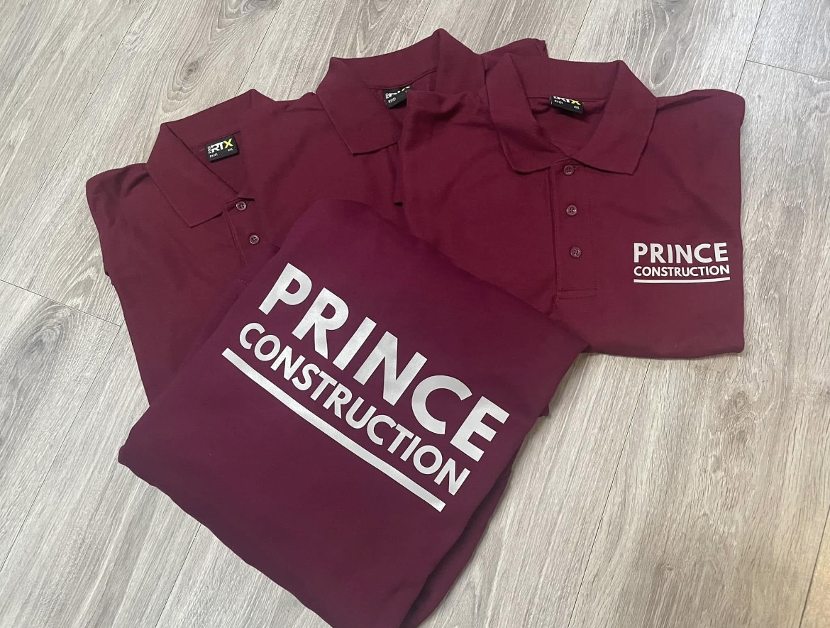 Prince Construction branded polo shirts